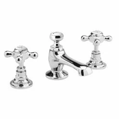Old London - Chrome Edwardian 3 Tap Hole Basin Mixer With Pop-up Waste - LDN307