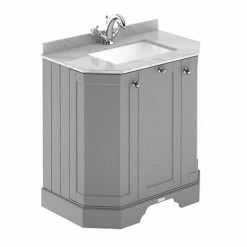 Old London Storm Grey Art Deco 750mm Angled Cabinet With Grey Marble Basin Top