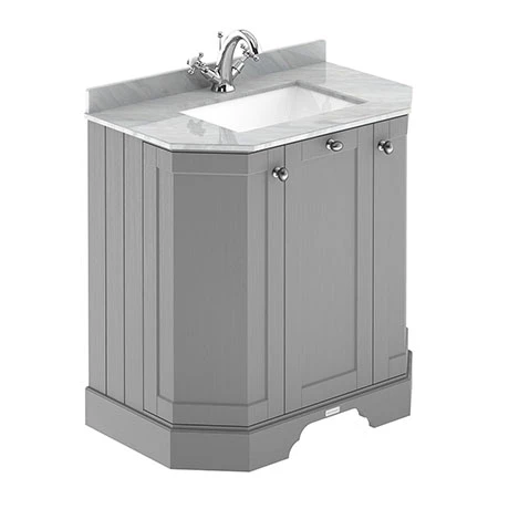 Old London Storm Grey Art Deco 750mm Angled Cabinet with Grey Marble Basin Top Old London Storm Grey Art Deco 750mm Angled Cabinet With Grey Marble Basin Top -Old London shop LOF216 P
