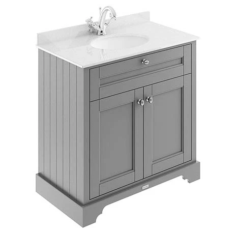 Old London 800mm Cabinet & Single Bowl White Marble Top - Storm Grey Old London 800mm Cabinet & Single Bowl White Marble Top - Storm Grey -Old London shop LOF228 P