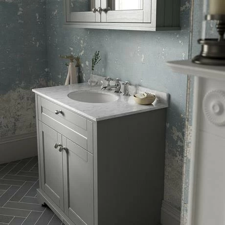 Old London 800mm Cabinet & Single Bowl Grey Marble Top - Storm Grey 2 Old London 800mm Cabinet & Single Bowl Grey Marble Top - Storm Grey - Image 2