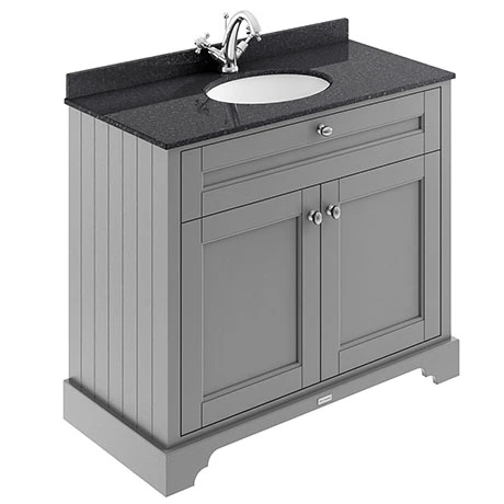 Old London 1000mm Cabinet & Single Bowl Black Marble Top - Storm Grey 1 Old London 1000mm Cabinet & Single Bowl Black Marble Top - Storm Grey