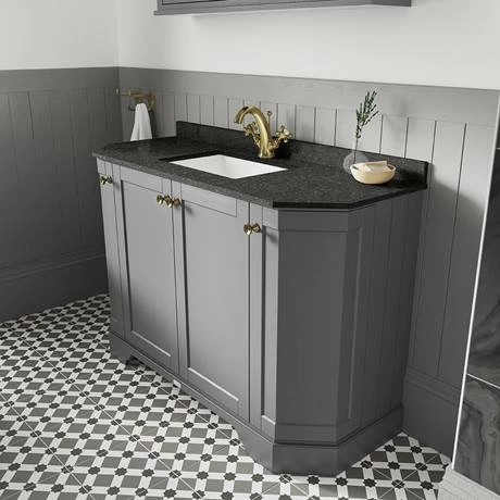 Old London Storm Grey Art Deco 1000mm Angled Cabinet With Black Marble Basin Top 2 Old London Storm Grey Art Deco 1000mm Angled Cabinet With Black Marble Basin Top - Image 2