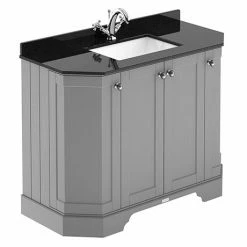 Old London Storm Grey Art Deco 1000mm Angled Cabinet With Black Marble Basin Top