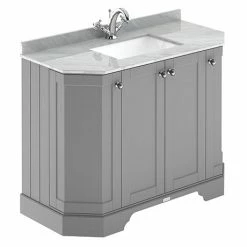 Old London Storm Grey Art Deco 1000mm Angled Cabinet With Grey Marble Basin Top