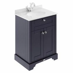 Old London 600mm Cabinet & Single Bowl White Marble Top - Twilight Blue