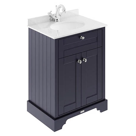 Old London 600mm Cabinet & Single Bowl White Marble Top - Twilight Blue 1 Old London 600mm Cabinet & Single Bowl White Marble Top - Twilight Blue