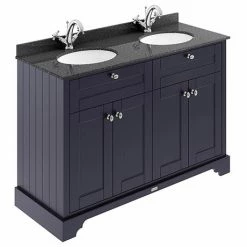 Old London 1200mm Cabinet & Double Bowl Black Marble Top - Twilight Blue
