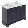 Old London 1200mm Cabinet & Double Bowl Grey Marble Top - Twilight Blue