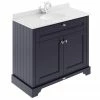 Old London 1000mm Cabinet & Single Bowl White Marble Top - Twilight Blue