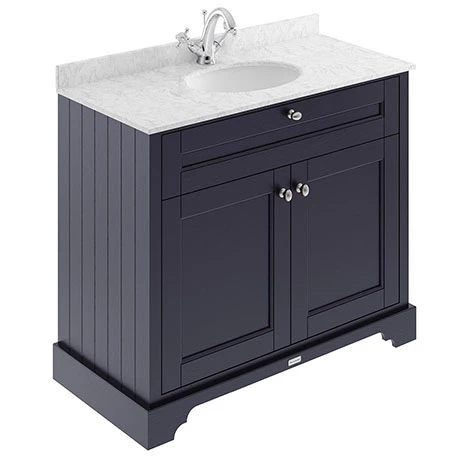 Old London 1000mm Cabinet & Single Bowl Grey Marble Top - Twilight Blue 1 Old London 1000mm Cabinet & Single Bowl Grey Marble Top - Twilight Blue