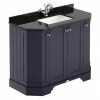 Old London Twilight Blue Art Deco 1000mm Angled Cabinet With Black Marble Basin Top