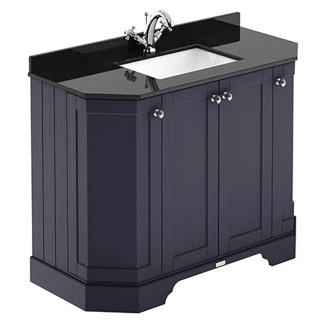 Old London Twilight Blue Art Deco 1000mm Angled Cabinet With Black Marble Basin Top 1 Old London Twilight Blue Art Deco 1000mm Angled Cabinet With Black Marble Basin Top