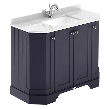 Old London Twilight Blue Art Deco 1000mm Angled Cabinet With White Marble Basin Top 1 Old London Twilight Blue Art Deco 1000mm Angled Cabinet With White Marble Basin Top