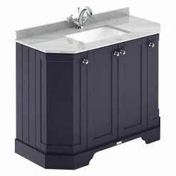 Old London Twilight Blue Art Deco 1000mm Angled Cabinet With Grey Marble Basin Top