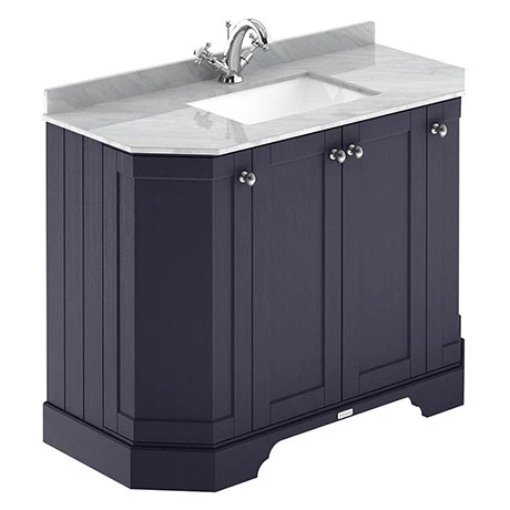 Old London Twilight Blue Art Deco 1000mm Angled Cabinet With Grey Marble Basin Top 1 Old London Twilight Blue Art Deco 1000mm Angled Cabinet With Grey Marble Basin Top