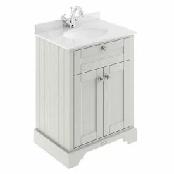 Old London 600mm Cabinet & Single Bowl White Marble Top - Timeless Sand