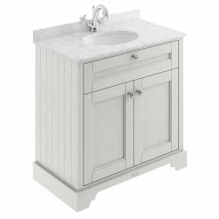 Old London 800mm Cabinet & Single Bowl Grey Marble Top - Timeless Sand