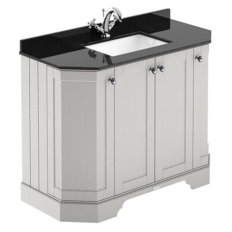 Old London Timeless Sand Art Deco 1000mm Angled Cabinet With Black Marble Basin Top 1 Old London Timeless Sand Art Deco 1000mm Angled Cabinet With Black Marble Basin Top