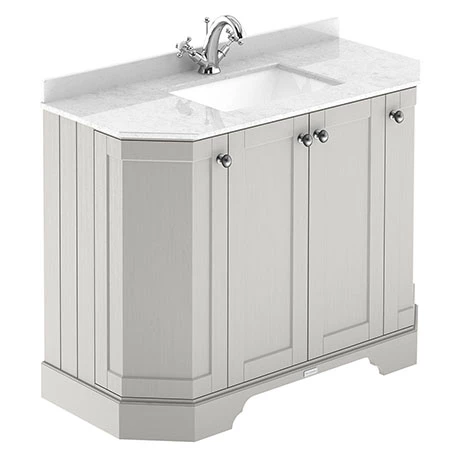 Old London Timeless Sand Art Deco 1000mm Angled Cabinet With White Marble Basin Top 1 Old London Timeless Sand Art Deco 1000mm Angled Cabinet With White Marble Basin Top