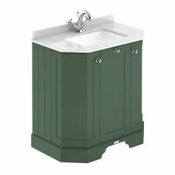 Old London Hunter Green Art Deco 750mm Angled Cabinet With White Marble Basin Top