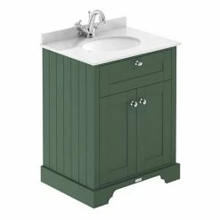 Old London 600mm Cabinet & Single Bowl White Marble Top - Hunter Green
