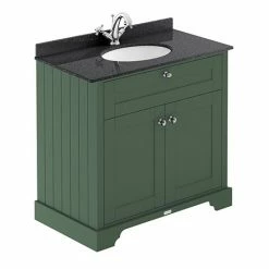 Old London 800mm Cabinet & Single Bowl Black Marble Top - Hunter Green