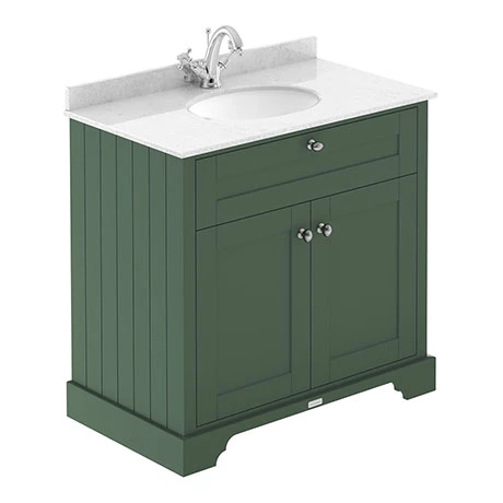 Old London 800mm Cabinet & Single Bowl White Marble Top - Hunter Green 1 Old London 800mm Cabinet & Single Bowl White Marble Top - Hunter Green