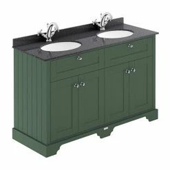 Old London 1200mm Cabinet & Double Bowl Black Marble Top - Hunter Green