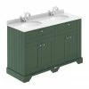Old London 1200mm Cabinet & Double Bowl White Marble Top - Hunter Green