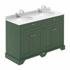 Old London 1200mm Cabinet & Double Bowl White Marble Top - Hunter Green