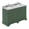 Old London 1200mm Cabinet & Double Bowl Grey Marble Top - Hunter Green