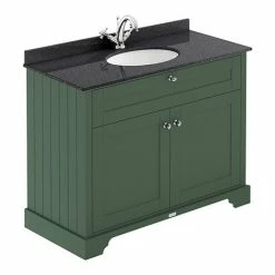 Old London 1000mm Cabinet & Single Bowl Black Marble Top - Hunter Green