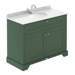 Old London 1000mm Cabinet & Single Bowl White Marble Top - Hunter Green