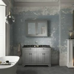 Old London 1200mm Cabinet & Double Bowl Black Marble Top - Storm Grey -Old London shop OLBM12SG d2 460