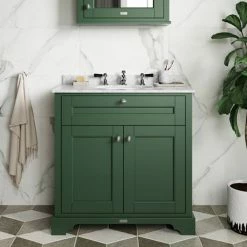 Old London 800mm Cabinet & Single Bowl White Marble Top - Hunter Green 6 Old London 800mm Cabinet & Single Bowl White Marble Top - Hunter Green -Old London shop OLMT800HG d3 460
