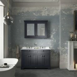 Old London 1200mm Cabinet & Double Bowl White Marble Top - Twilight Blue -Old London shop OLWM12TB d2 460